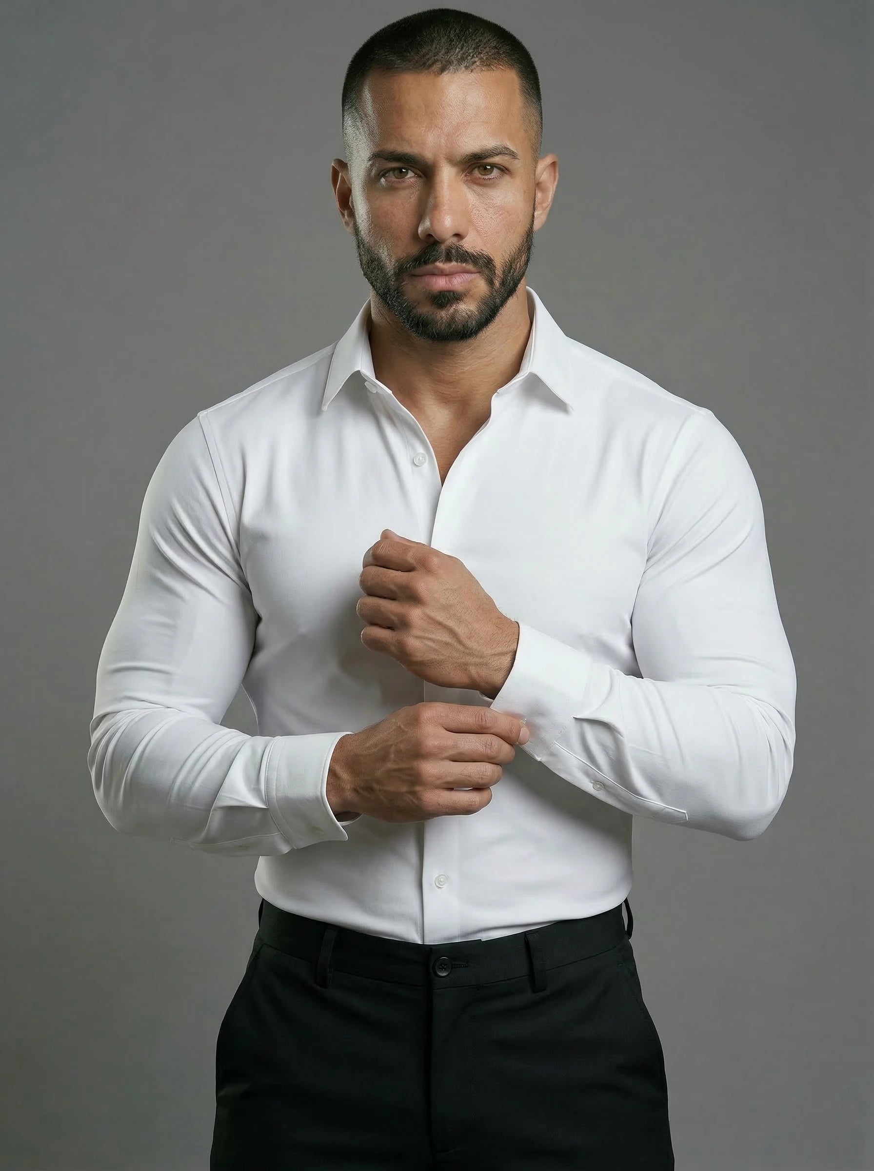 dress shirt shoulder fit Blue and White Stripe Puffed Shoulder Shirt The Shirt by Rochelle Behrens Blue White Stripe / S main image 0