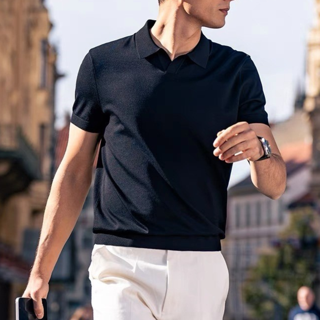 Navy blue Knitted Muscle Polo Shirt, slim fit men’s polo