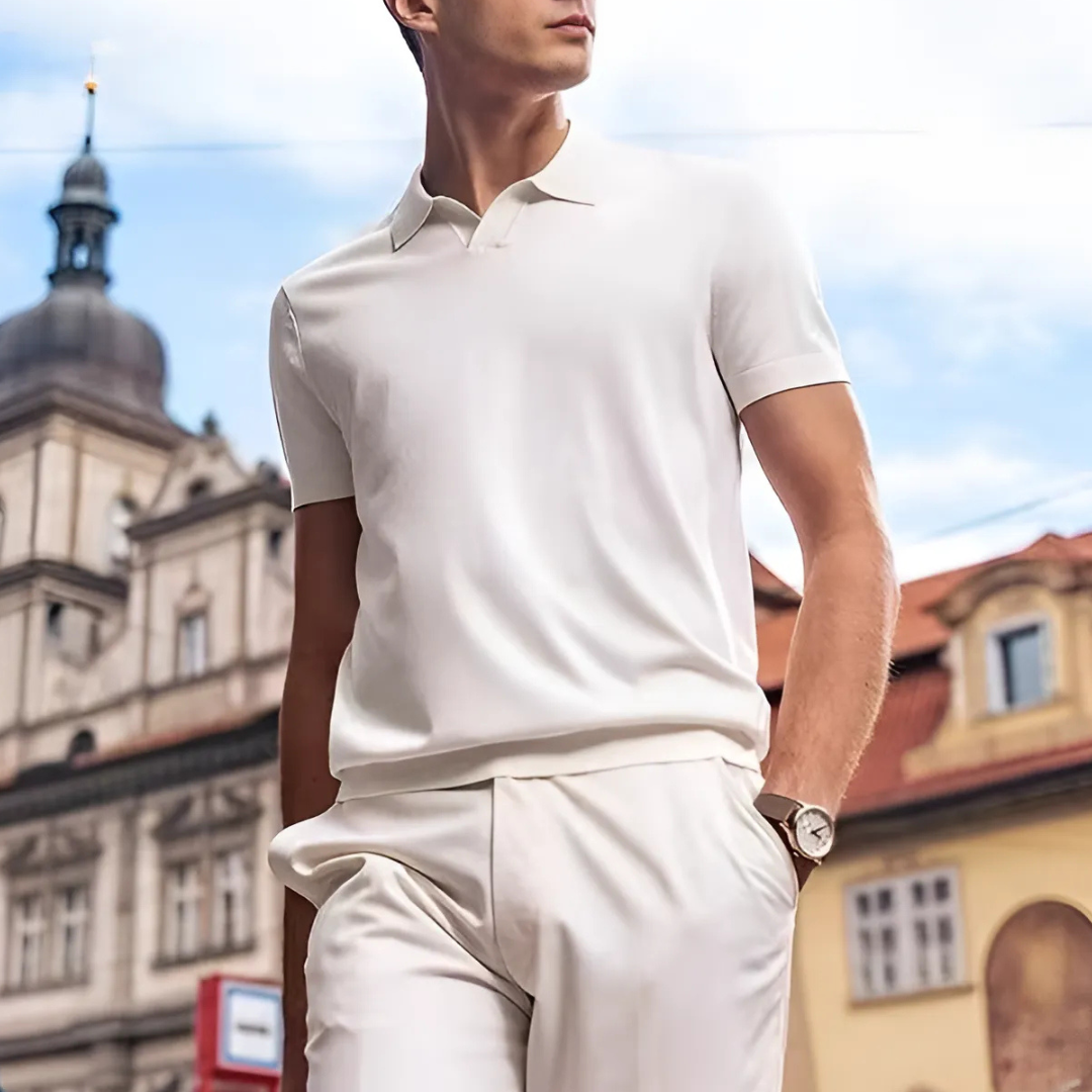 White Knitted Muscle Polo Shirt, short sleeve slim fit style