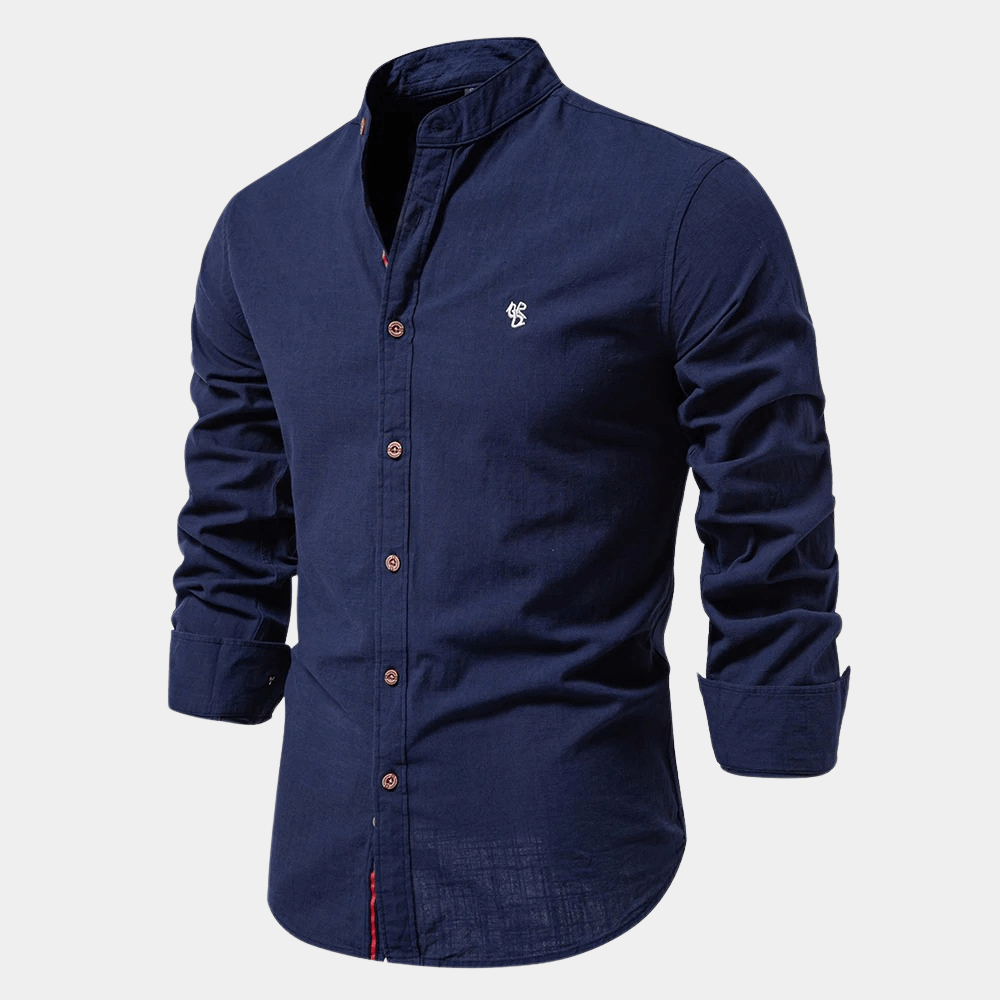 Collarless Muscle Fit Button Up