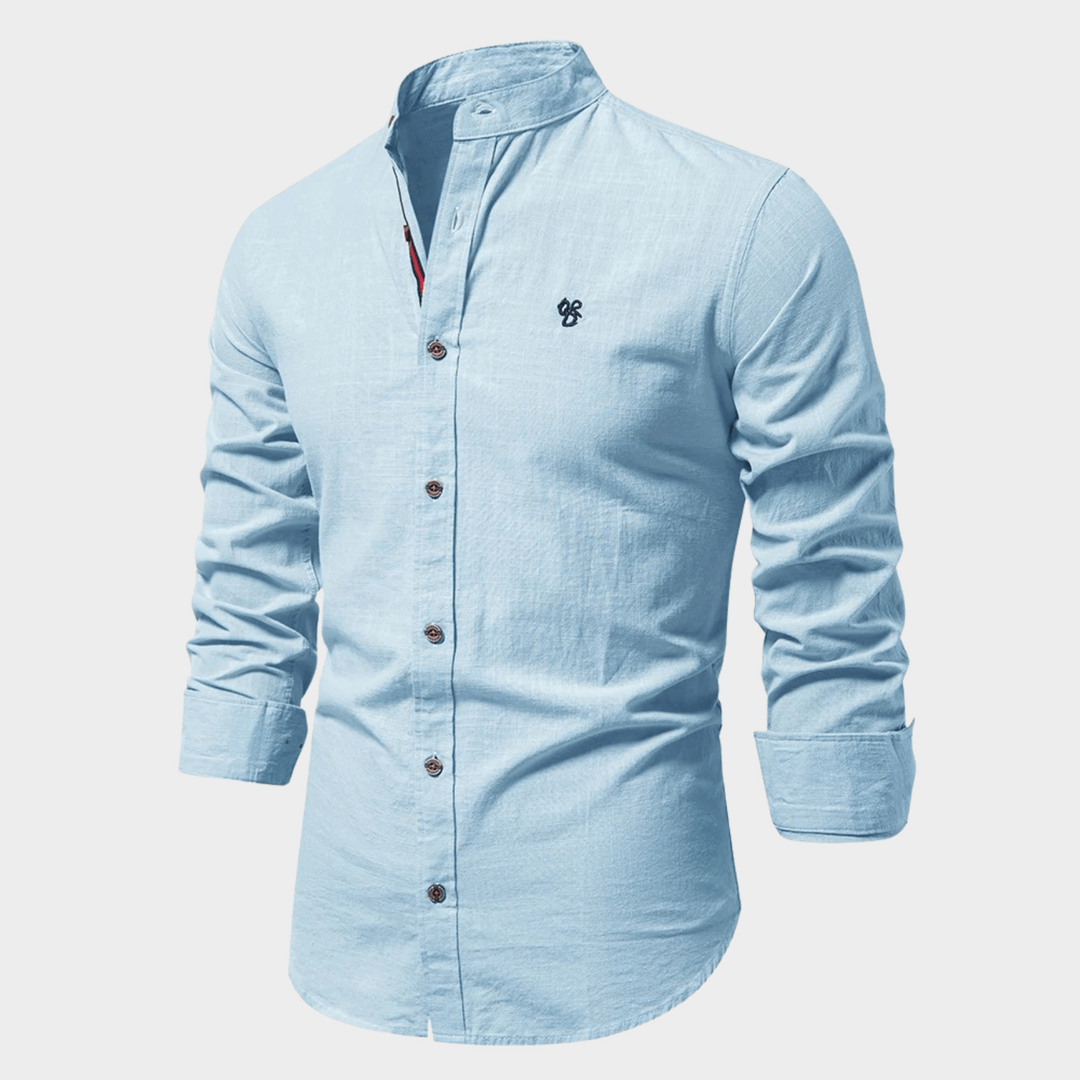 Collarless Muscle Fit Button Up