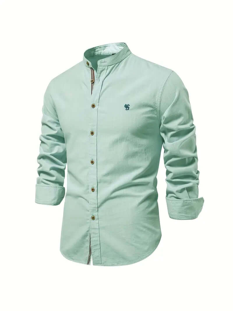 Collarless Muscle Fit Button Up