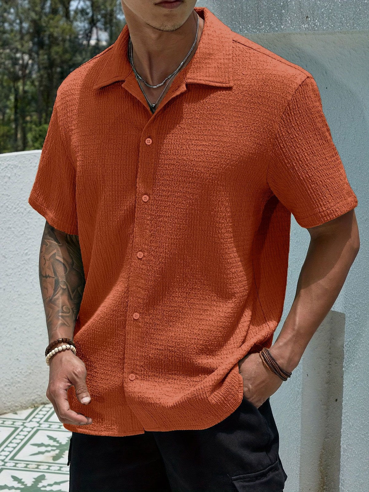 Men's Textured Button-Up Shirt