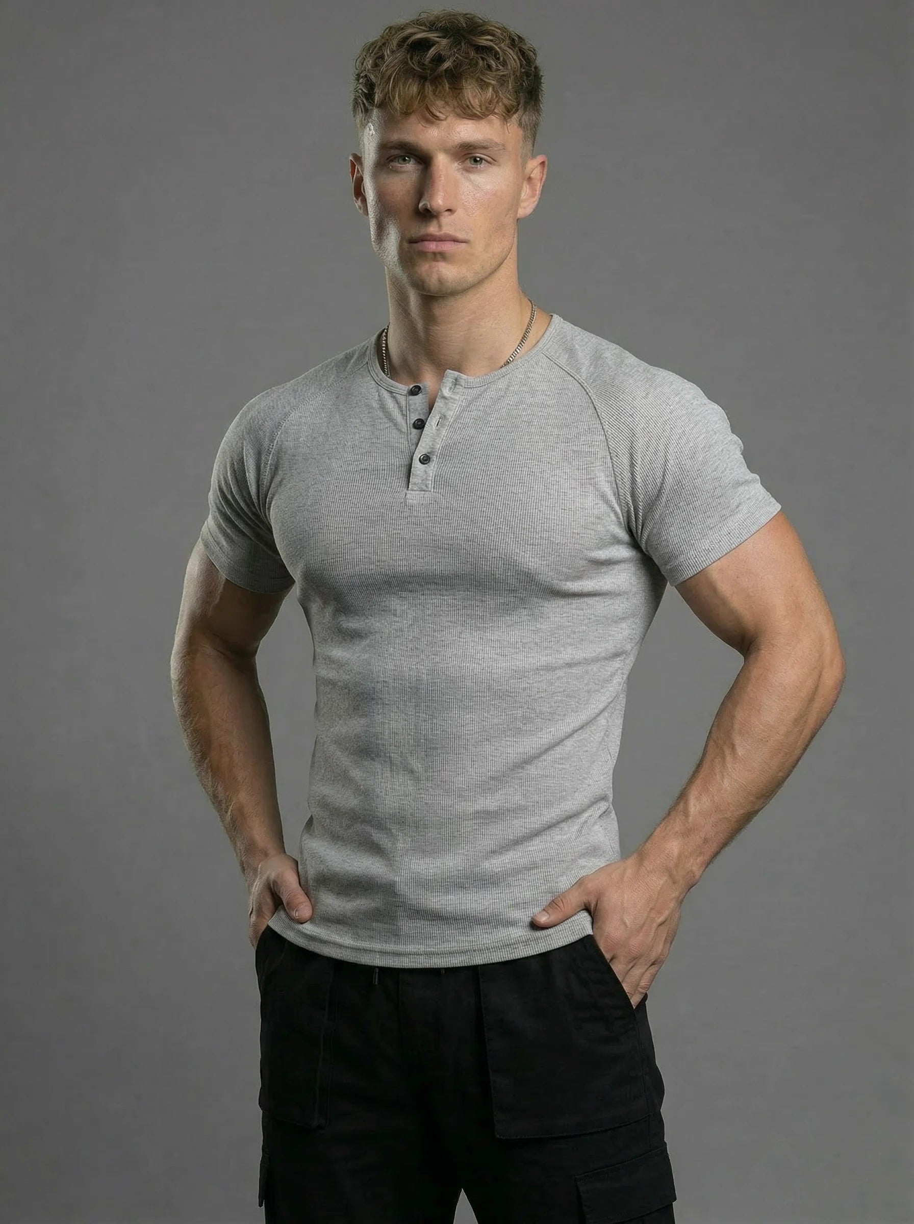 Henley Collar Muscle Cotton Shirt