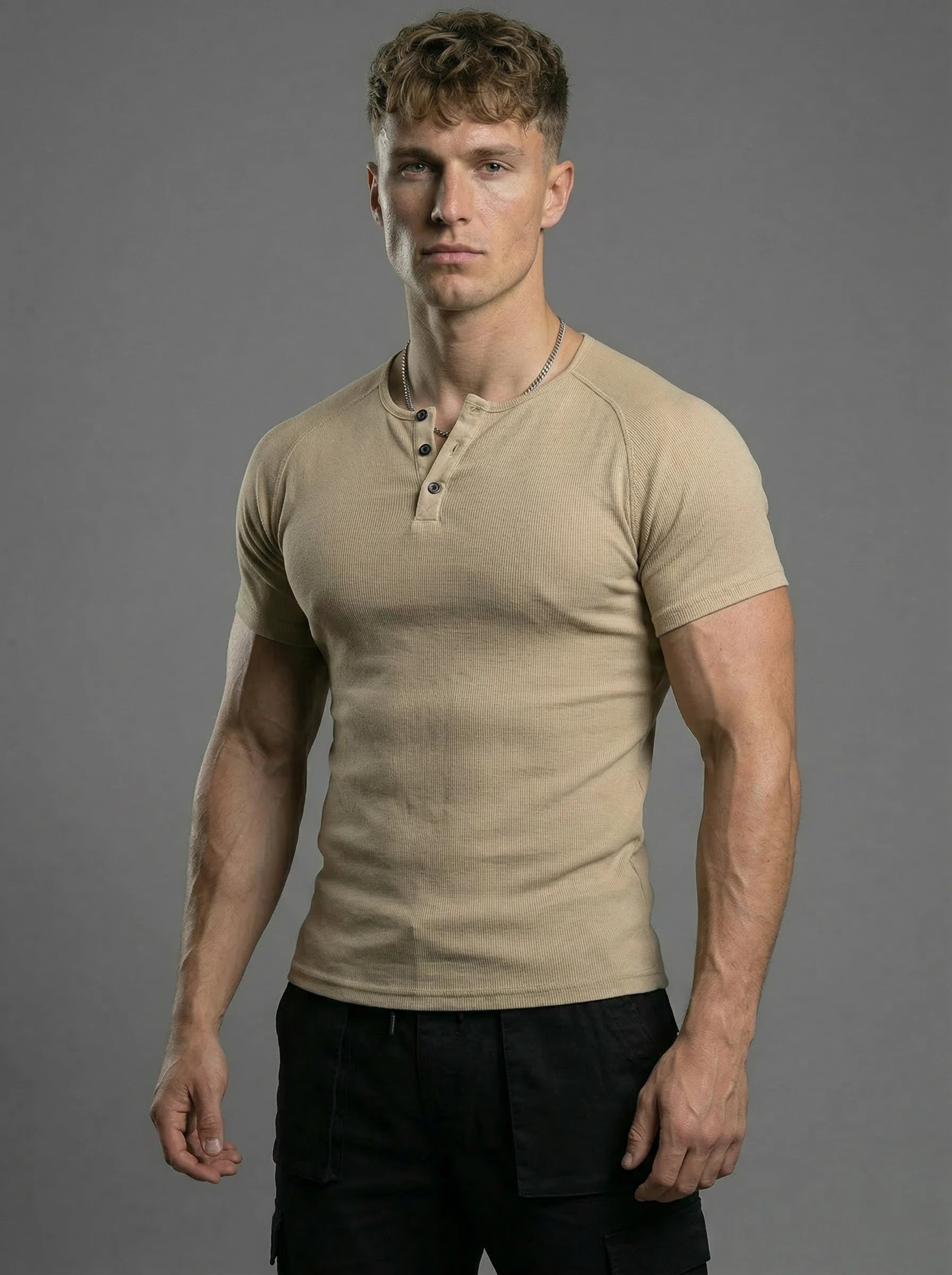 Henley Collar Muscle Cotton Shirt