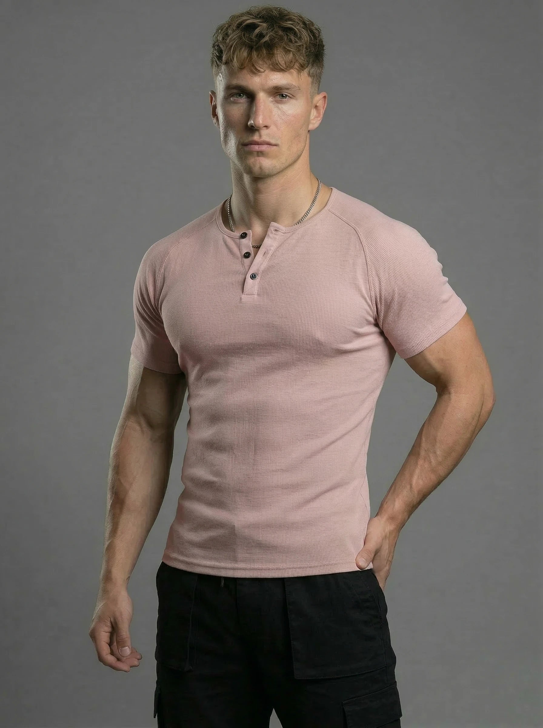 Henley Collar Muscle Cotton Shirt