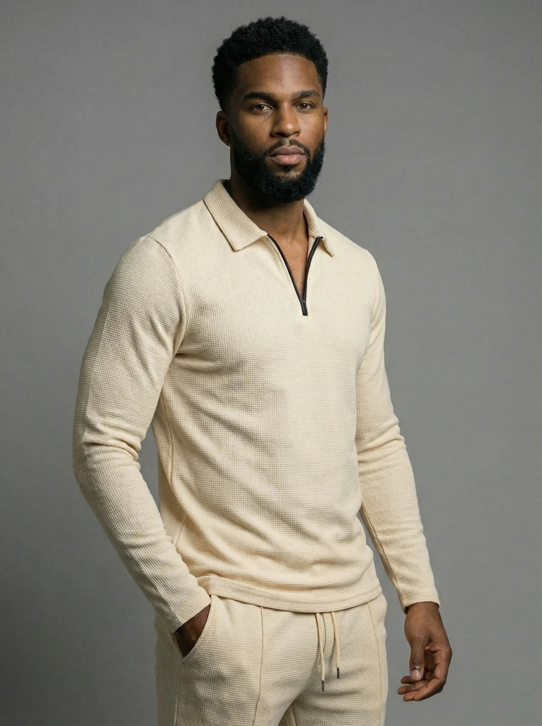 Textured Comfort Polo Set