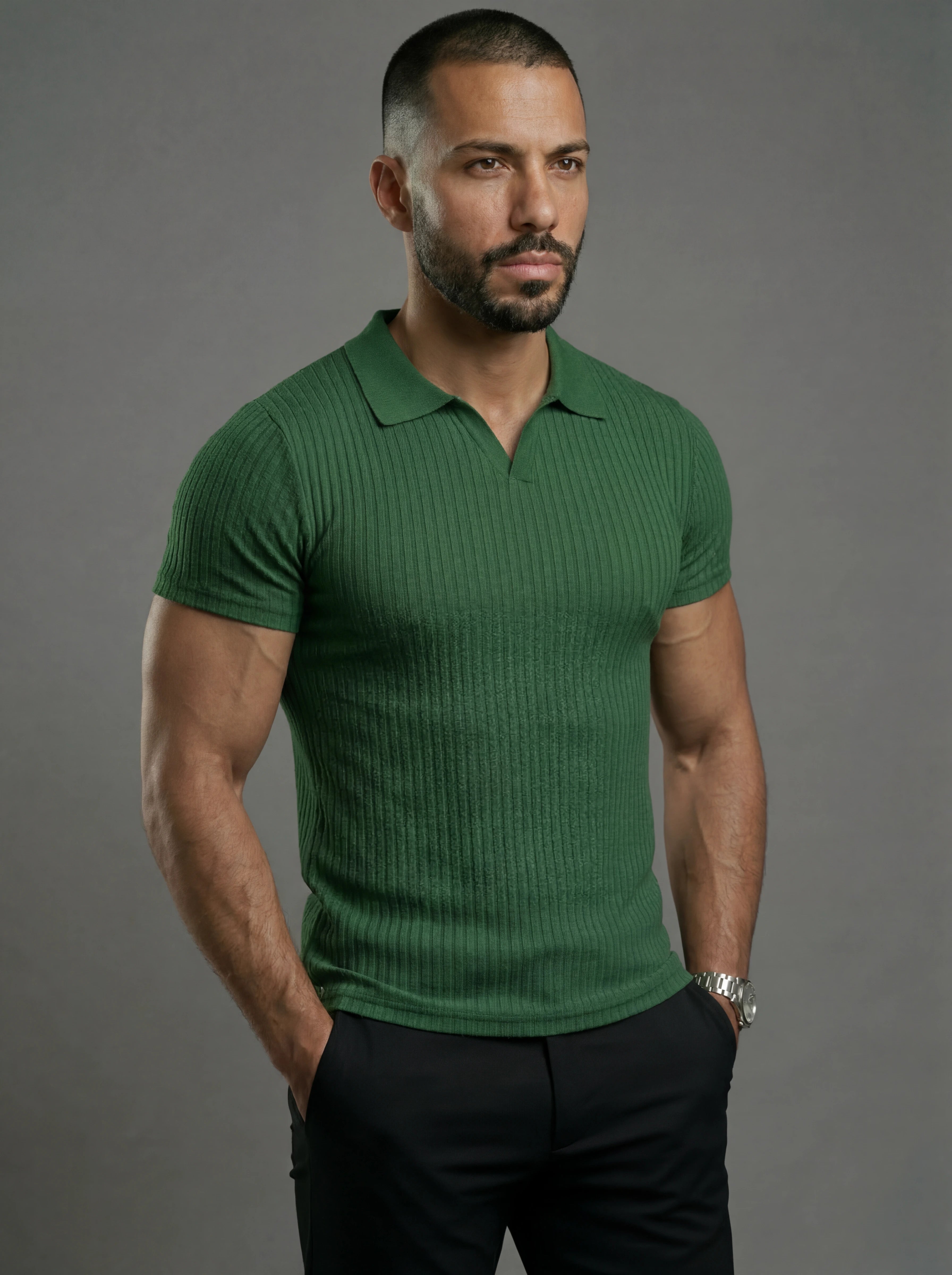 Polo acanalado con músculos