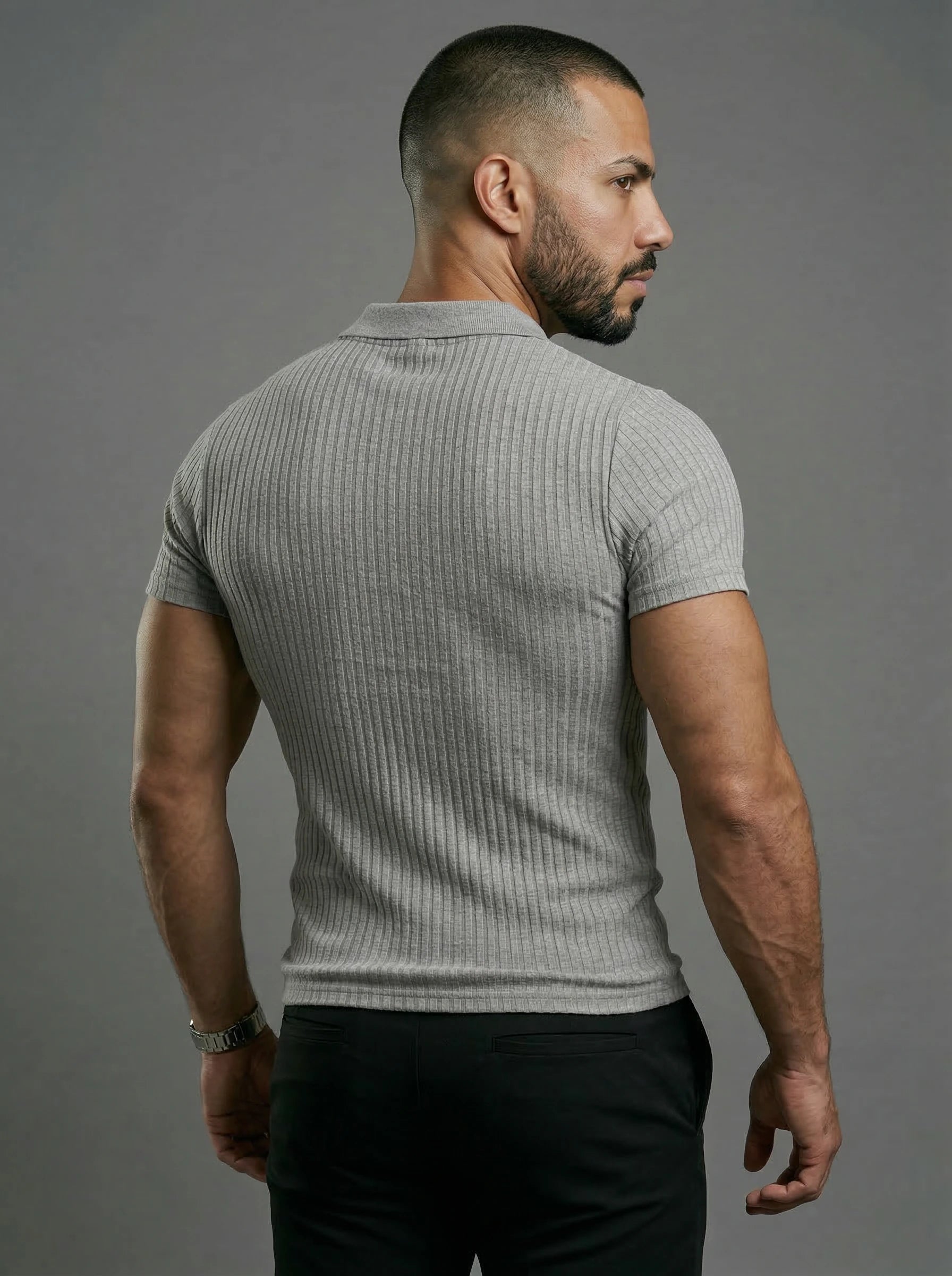 Ribbed Polo Muscle Shirt Men’s Slim Fit VNeck Polo Trueform — free download