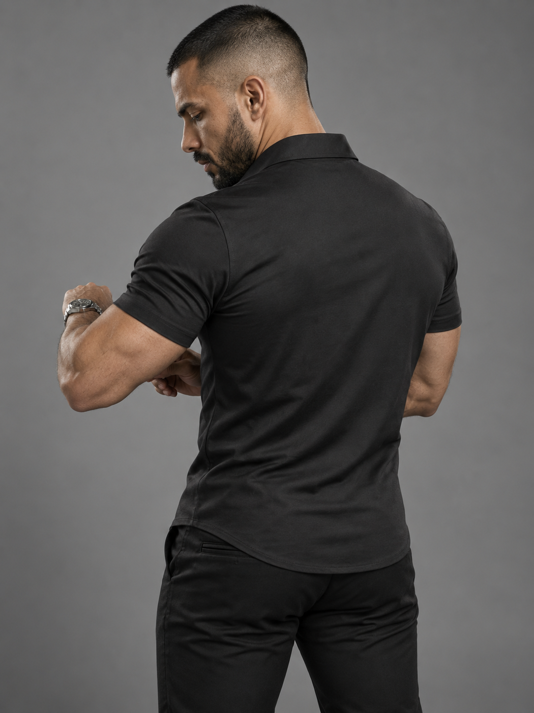 Short Sleeve Muscle Dress Shirt - Stretch Fit