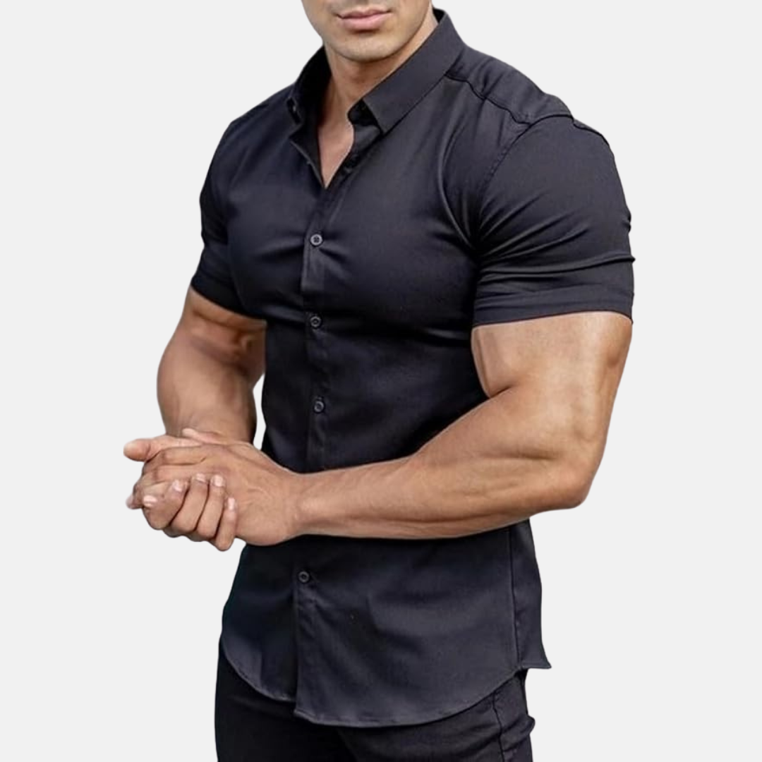 Men's stretch muscle fit dress shirt detail