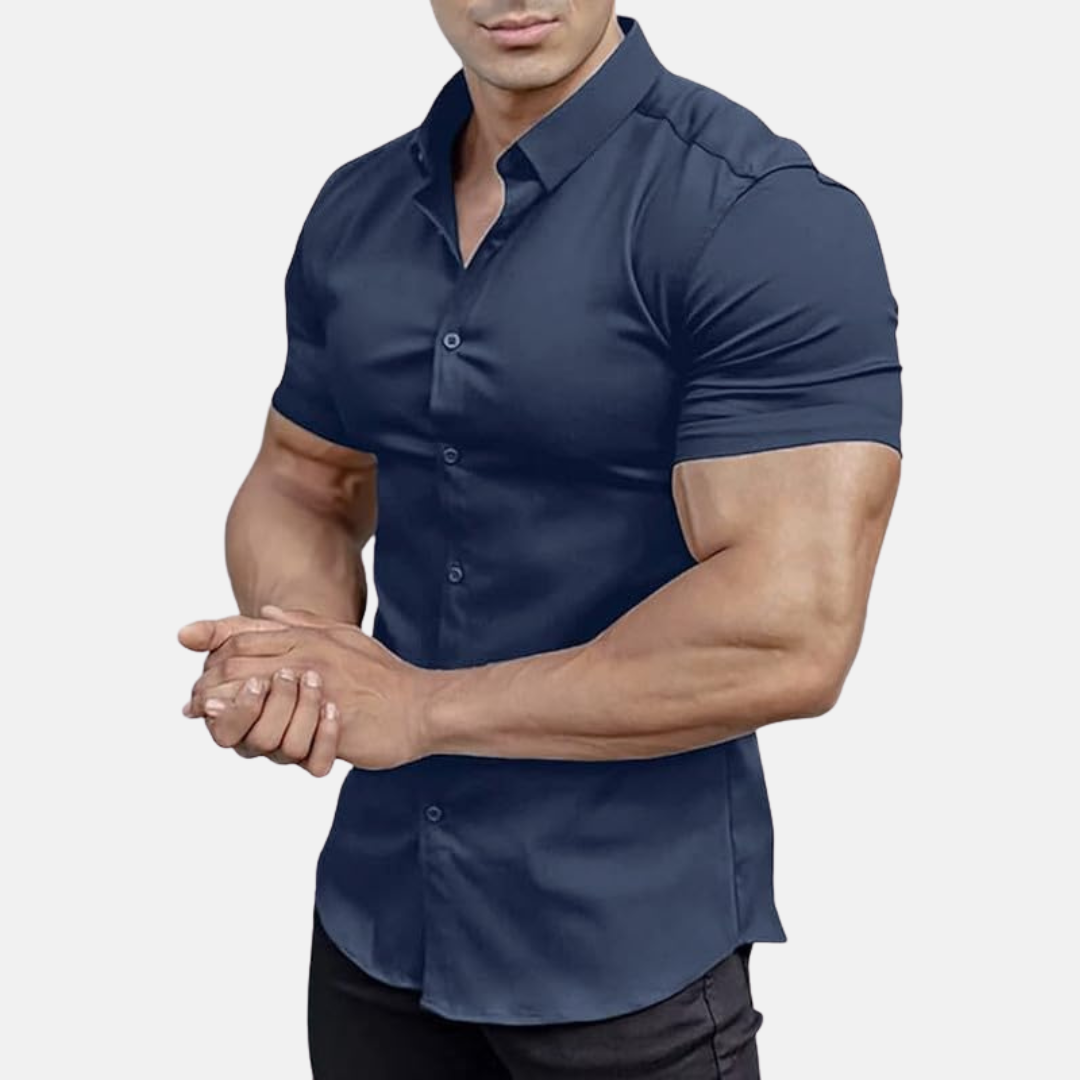 Short Sleeve Muscle Dress Shirt - Stretch Fit
