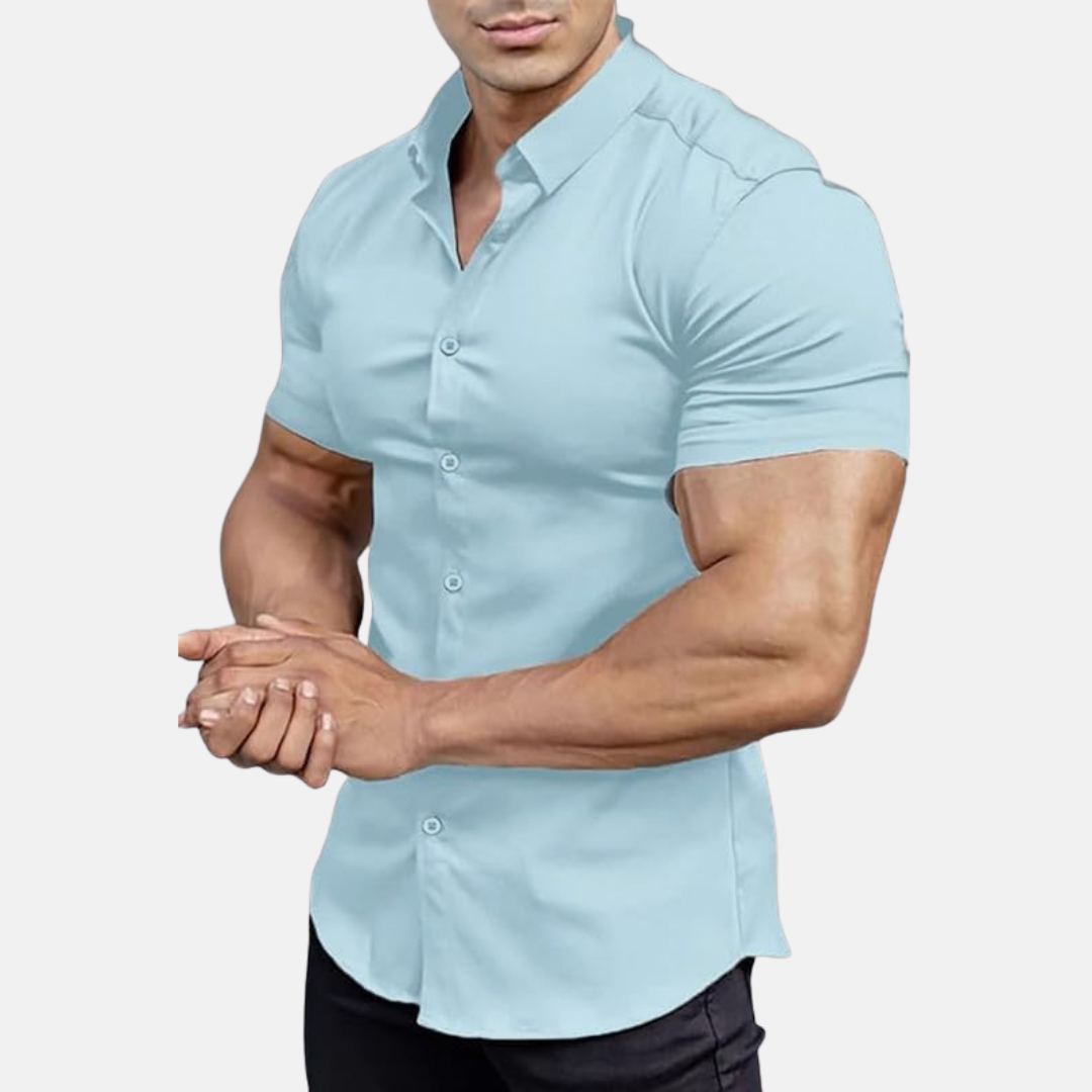 Men's short sleeve muscle fit stretch dress shirt