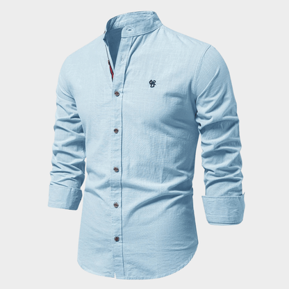 Collarless Muscle Fit Button Up