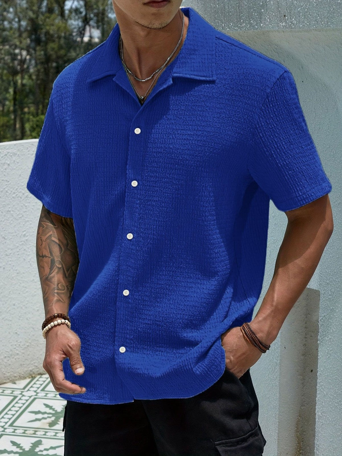 Men's Textured Button-Up Shirt