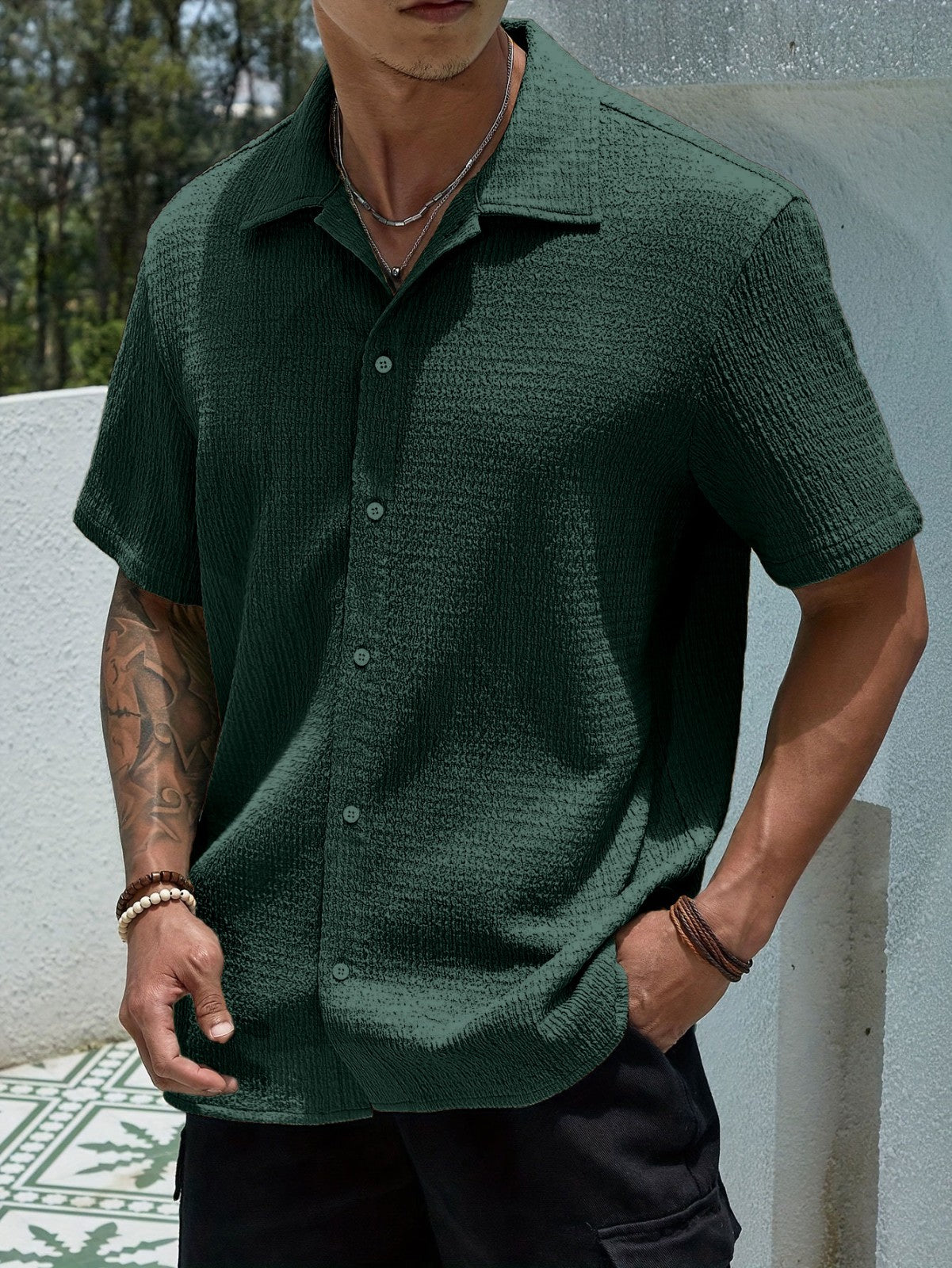 Men's Textured Button-Up Shirt